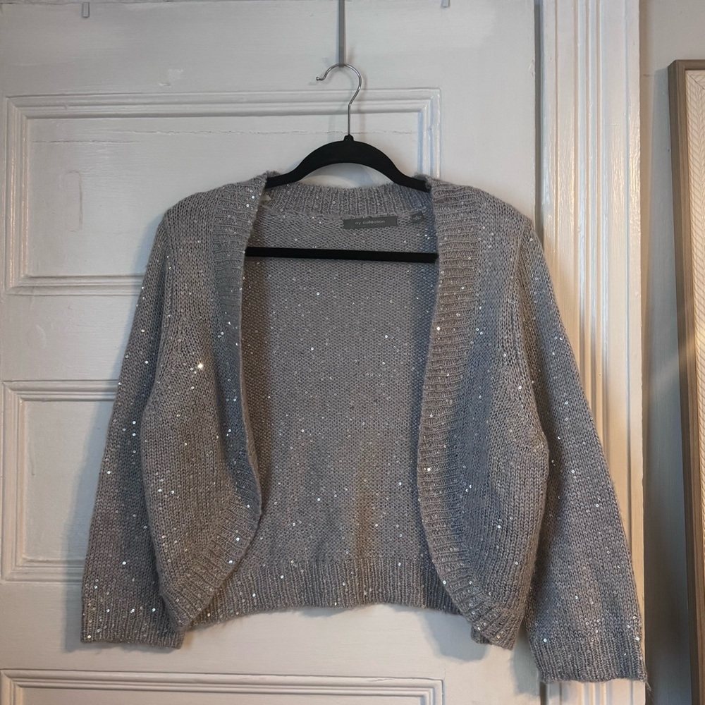 NY Collection Silver Sequin Cardigan Shrug